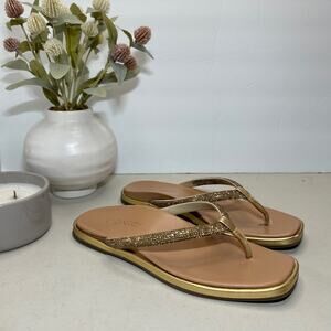 Vionic Bayview Vista Shine Toe Post Sandals Gold Metallic Leather Women 7 M